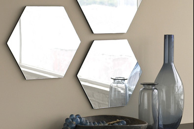 Room setting, Showcasing Contemporary Hexagonal Mirrors