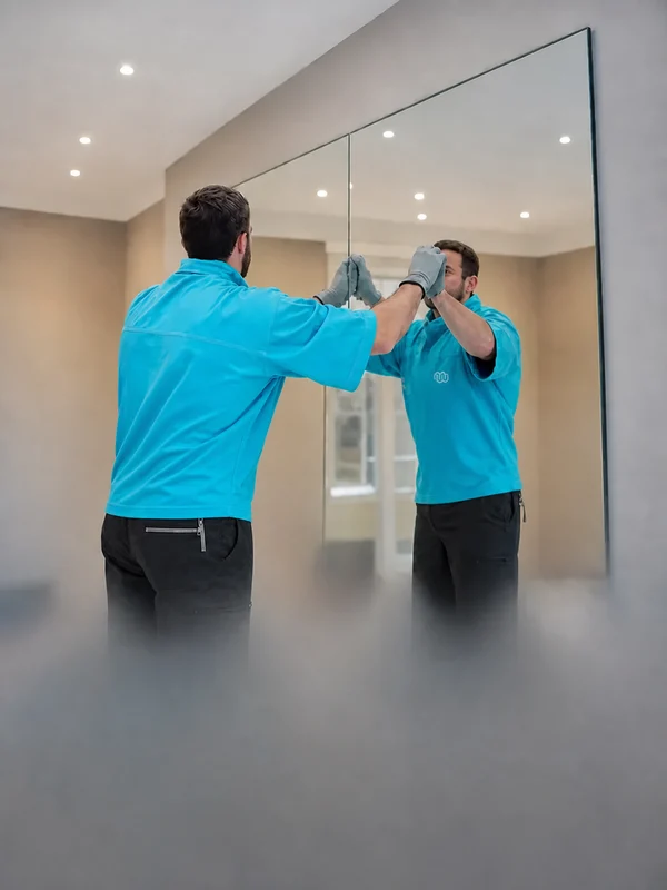 A professional mirror fitting in progress