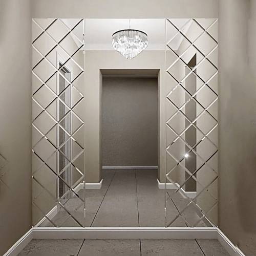 diamond mirror wall panels used as a decorative feature in a home interior
