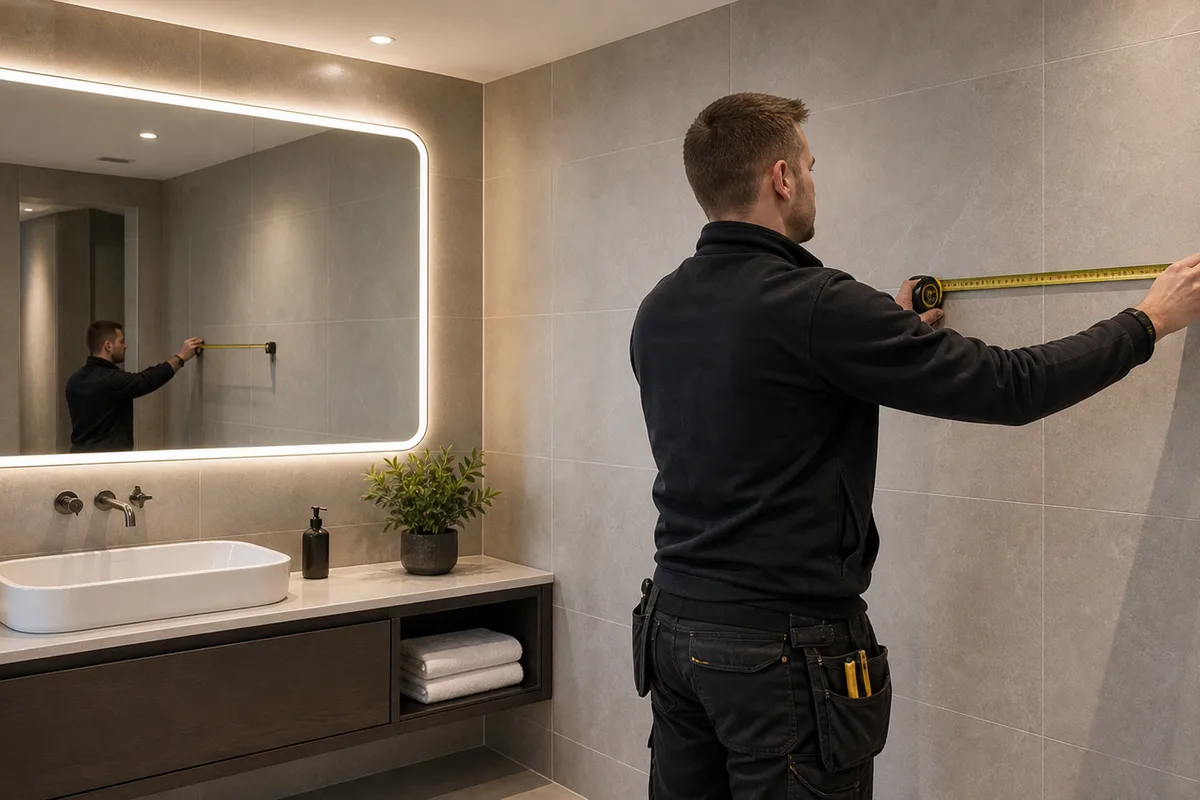 Measuring a bathroom wall for a made-to-measure mirror