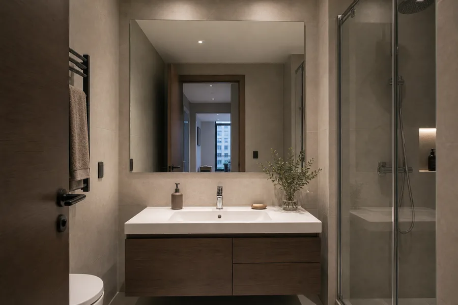 Plain made-to-measure mirror in an apartment bathroom