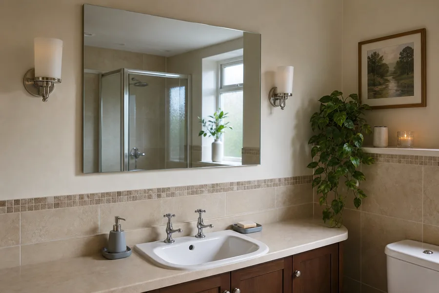 Plain bathroom mirror fitted in a traditional bathroom