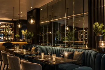 Decorative commercial mirrors in a restaurant or bar interior