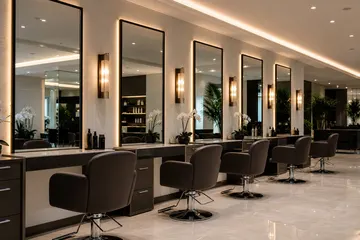 Large styling mirrors in a salon interior