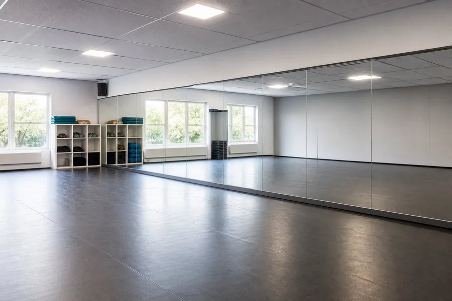 Large mirrors fitted in a dance school studio