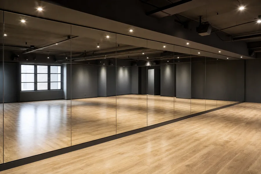 Made-to-measure wall mirrors fitted in a dance studio