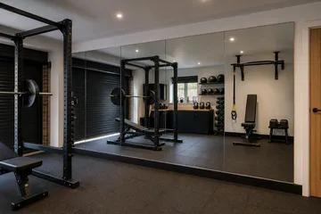Mirror wall installed in a garage gym