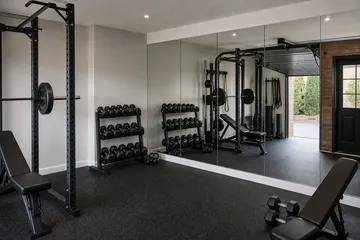 Large mirrors fitted in a small garage gym