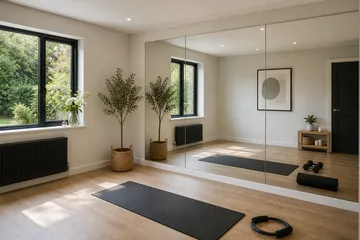 Home gym mirror used for yoga and Pilates practice
