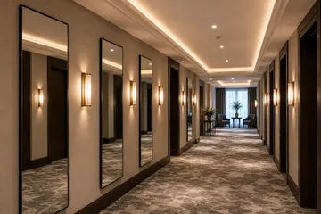 Wall mirrors installed in a hotel corridor