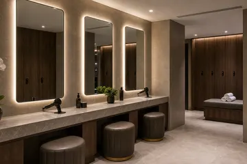 Mirrors installed in a hotel spa or changing room
