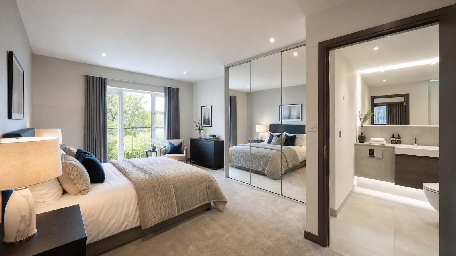 Made-to-measure mirrors installed in a modern property development interior
