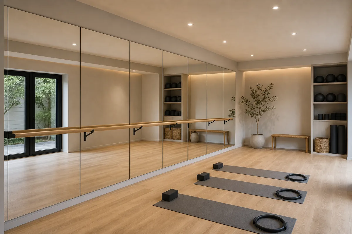 Mirrors installed in a barre and movement studio