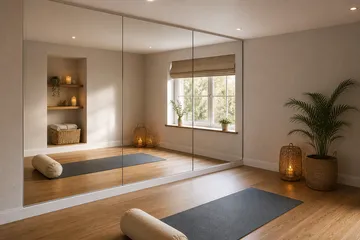 Private yoga studio with fitted wall mirror